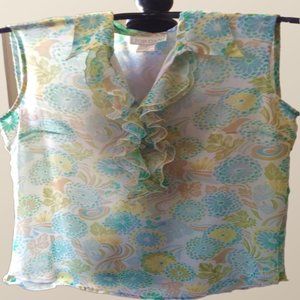 Jordan Women Sheer Lined Ruffled Top Floral